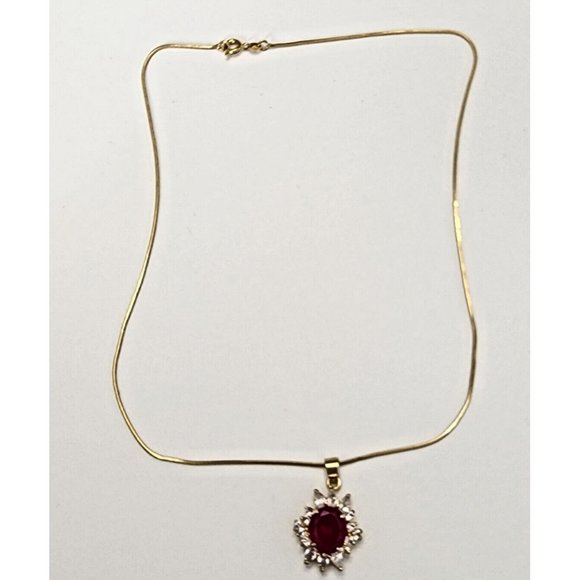 18k Gold Plated Ruby & Clear Cubic Zirconia CZ Pendant Necklace - Picture 2 of 13